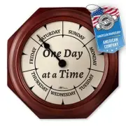 Classic Week-Day Wall Clock with Solid Wood-Octagonal Frame – Noon & Midnight...