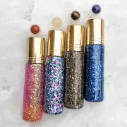 SET OF 4 CHUNKY GLITTER EPOXY SEALED 10ML ROLLER BOTTLES GEMSTONE ROLL-ON BALLS