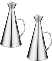 Leakproof Oil Dispenser Bottle, 500ml Stainless Steel Non Drip No Mess Pourer Drizzler for Olive Oil, Vinegar & Other Liquids, Kitchen BBQ Utensil, Pack of 2
