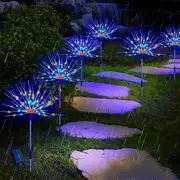 Solar Pathway Lights 2Sets Waterproof Garden Solar 4-IN-1 Set Firework Lights with Remote 8 Modes 120 LED Starburst String Lights Christmas Fairy Light -Multicolor