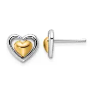 Ss/Gold Plated Sterling Silver Rh-Plated & Gold-Plated Heart Post Earrings
