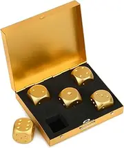 DS. DISTINCTIVE STYLE Aluminum Alloy Dice 5 Pieces 16mm Portable Dices with Metal Box 6 Sided Dice Poker Party Game Toy Portable Dice Man - Golden