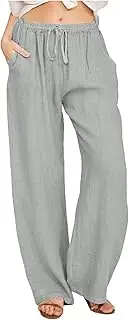 [Generic] Wide Leg Linen Pants 2025 Summer Drawstring High Waist Palazzo Pants Baggy Comfy Soft Casual Beach Trouser Pockets