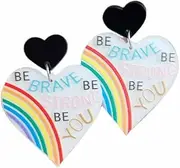 [RTY] Pride Rainbow Love Heart Earrings You Be Strong Brave Heart Dangle Earrings for Gay Lesbian Colorful Acrylic Lightweight Earrings