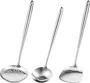 17’’ Set of 3 Wok Spatula and Ladle Skimmer Spoon Extended Handle Stainless Steel Cooking Utensils Set for Kitchen (3Pcs)
