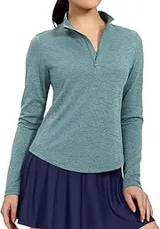 [MIER] Quarter Zip Athletic Pullover for Women Long Sleeve Workout Tops Dry Fit Flowy Golf Running UV Sun Shirts,1/4 Zip