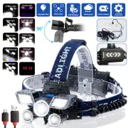 LED Headlamp USB Rechargeable Headlight 9 Modes Head Torch Work Lamp Flashlight