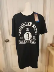 BROOKLYN NETS BASEBALL T-SHIRT NAVY BLUE/WHITE SZ L HARDWOOD CLASSICS NWT