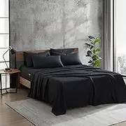 Kenneth Cole - Solutions Full Sheets, Soft Recycled Polyester 6-Piece Bedding Set, Wrinkle-Resistant and Cooling Finish (Solid Black, Full)