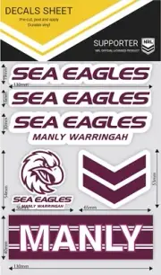 NRL Sticker Decal Sheet - Manly Sea Eagles - Stickers Wordmark - NEW