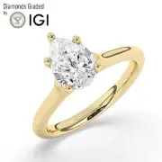 Pear Solitaire Labgrown Diamond Engagement Ring 18k Yellow Gold 2.55 Ct F VS1