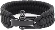 MansWill Outdoor Sports Bracelet, Casual 550 lb Paracord Survival Wristband Wrist Chain with 3 Size Slight Adjustment Stainless Steel Black Shackle for Camping Hiking Gym