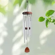 Wind Chimes with 6 Tuned Tubes & Pendant, Large Sympathy Wind-Chime, Classic Memorial Wind Chime for Outdoor Indoor Personalized Decor, Smooth Melodic Wind Chime for Garden Patio Balcony Home (Silver)