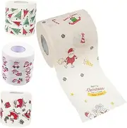 GARVALON Holiday Decor Tissue Paper Rolls Christmas Pattern 4 Rolls Double Length for Festive Bathroom Decor