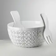 Churchill Acrylic Salad Bowl with Servers, 10" White Customer Return