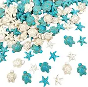 [Suartus] Turquoise Beads, 115Pcs Turtle Beads Charms Synthetic Turquoise Bead Tortoise Charms Bulk Sea Theme Ocean Animal Carved Loose Spacer Summer Beads for Jewelry Making DIY Bracelet Necklace Earrings