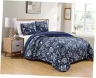 2 Piece Navy Dark Blue Luxury Lush Soft Floral Flowers Paisley Twin / Twin XL