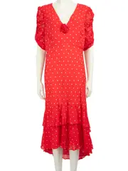 Red Polkadot Pattern Midi Dress