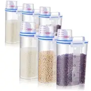 6 Pcs Rice Storage Containers Airtight Cereal Dispenser Clear Barrel Kitchen