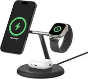 Belkin BoostCharge Pro 3-in-1 Wireless Charging Stand with Magnetic Qi2 15W, Fast Charging iPhone Charger Compatible with iPhone 15, 14, and 13 Series, AirPods, Apple Watch, & More - Black