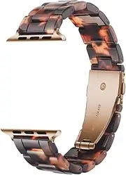 [MaKTech] Resin LightWeight Band with Steel Clasp Compatible with Apple Watch 10/9/Ultra 2/SE/8/7[2024] (42mm/41/40mm,Tortoise Tone)