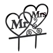 BLACK ACRYLIC MR & MRS WEDDING CAKE TOPPER DECORATION BRIDE GROOM LOVE HEARTS 3G