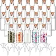 Sabary 50 Packs 1 oz Plastic Sand Art Bottles with Cork Stoppers Mini Vial Potion Bottles Perfume Cork Jar with 10 Mini Funnels for Filling Jar for DIY Craft, Essential Oil, Message, Party Favor