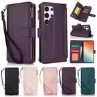 For Samsung Galaxy S24 S23 S22 Note 20 Card Slots Crossbody Zipper Wallet Case