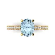 2.21Ct Oval Cut Natural Swiss Blue Topaz Solid Gold Engagement Promise Ring