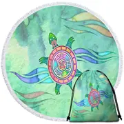 Native American Animal Art Painted Turtle Round Beach Towel