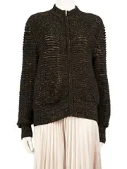 Black & Gold Metallic Knit Zip Up Jacket