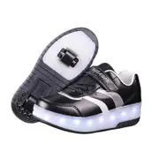 Nevenka Kids LED Roller Skate Shoes Boys Girls Sneakers with Double Wheel-CD906-Black