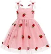 [IMEKIS] Toddler Baby Girl Birthday Princess Dress Shiny Confetti Boho Rainbow Cake Smash Photo Shoot Outfit for 1-6T, Pink Strawberry, 3-4 Years