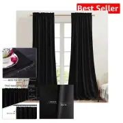 Luxurious Black Velvet Blackout Curtains 90" Long, Thermal Insulated, Set of 2