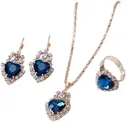 [Nvzi] Fashion Waterdrop Rhinestone Jewelry Set, Retro Water Drop Pendant Necklace Stud Earrings Jewelry Set for Women Mother Bridal Wedding-Lake Blue B