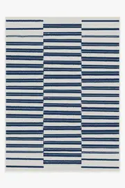275' x 365' | Machine Washable Runner Rug | Kid & Pet Friendly | Indoor Rug | Offset Stripe Navy Outdoor Rug | Ruggable