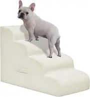 Yiruka Dog Steps for High Beds and Sofa, 4-Step Ramp and Stairs for Small Dogs and Cats, Non-Slip Pet Stairs, Removable and Easy to Clean, Beige