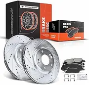 A-Premium 11.81 inch(330 mm) Front Drilled and Slotted Disc Brake Rotors + Ceramic Pads Kit Compatible with Select Hyundai and Kia Models - Sonata 2011-2015, Optima 2011-2016, 6-PC Set