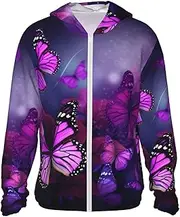 [LHBWCVN] UPF 50+ Light Jacket Full Zip Sun Protection Hoodie for Women Men Long Sleeve Purple Butterflies Sun Shirts