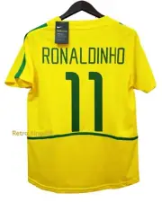 Brazil 2002 World Cup Home soccer short sleeve Jersey - Ronaldinho #11