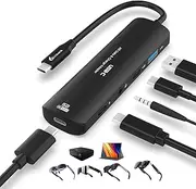 [Guermok] 5-in-1 USB-C to AR Glasses Adapter, 100W PD Fast Charging, 8K@60Hz Video, USB/USB-C Ports – for XREAL Air/2 Pro/One, RayNeo Air, Rokid, Switch, Steam, iPhone 15/16, Black