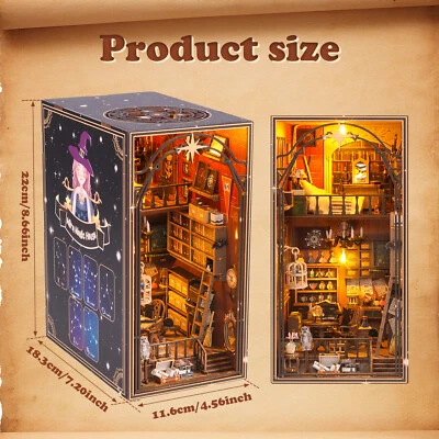 DIY Book Nook Kit 3D Wooden Puzzle Bookshelf Insert Decor with LED Light UOP