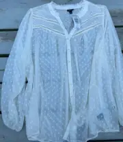 Torrid Shirt Women’s 3 3x White Chiffon Polka Dot Blouse Nwt $59 C77