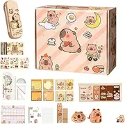 Stationery Set | Capybara Pencil Case for Kids,Cute Stationery for Christmas Birthday, Back-to-School Supplies, Include Notebooks, Sticky Notes, Stickers, Pencils, and More