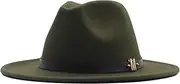 [Hiliby] Tops Cap Wool Hat Wide Belt Womens Buckle Classic Fedora Hat Panama Floppy Baseball Caps 6 Panel Dad Hat Army Green