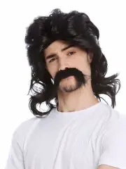 Wig Beard Men's Long Gallier Germane Bard Chav Mullet Black
