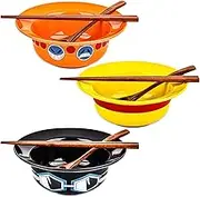 3 Piece Anime Ramen Bowl, Ramen Bowl Set,Straw Hat Design Japanese Ramen Ceramic Bowl Set of 9 with Chopsticks and Spoon