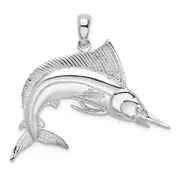 Sterling Silver De-Ani Rhodium-Plated Polished And Satin Striped Marlin Pendant