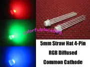 50pcs, 5mm Straw Hat 4-Pin Tri-Color RGB Diffused Common Cathode LED Leds Light