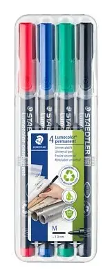 STAEDTLER 317 WP4 Lumocolor Permanent Pen, Medium Line Width, 1.0mm - Assorted C